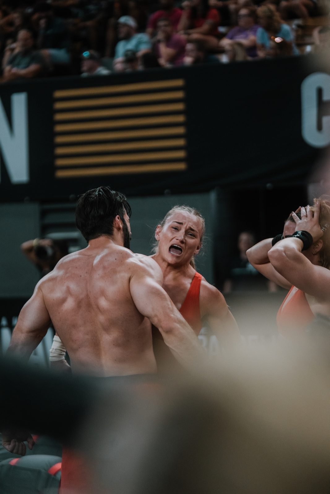 Athletes reacting at the end of an event